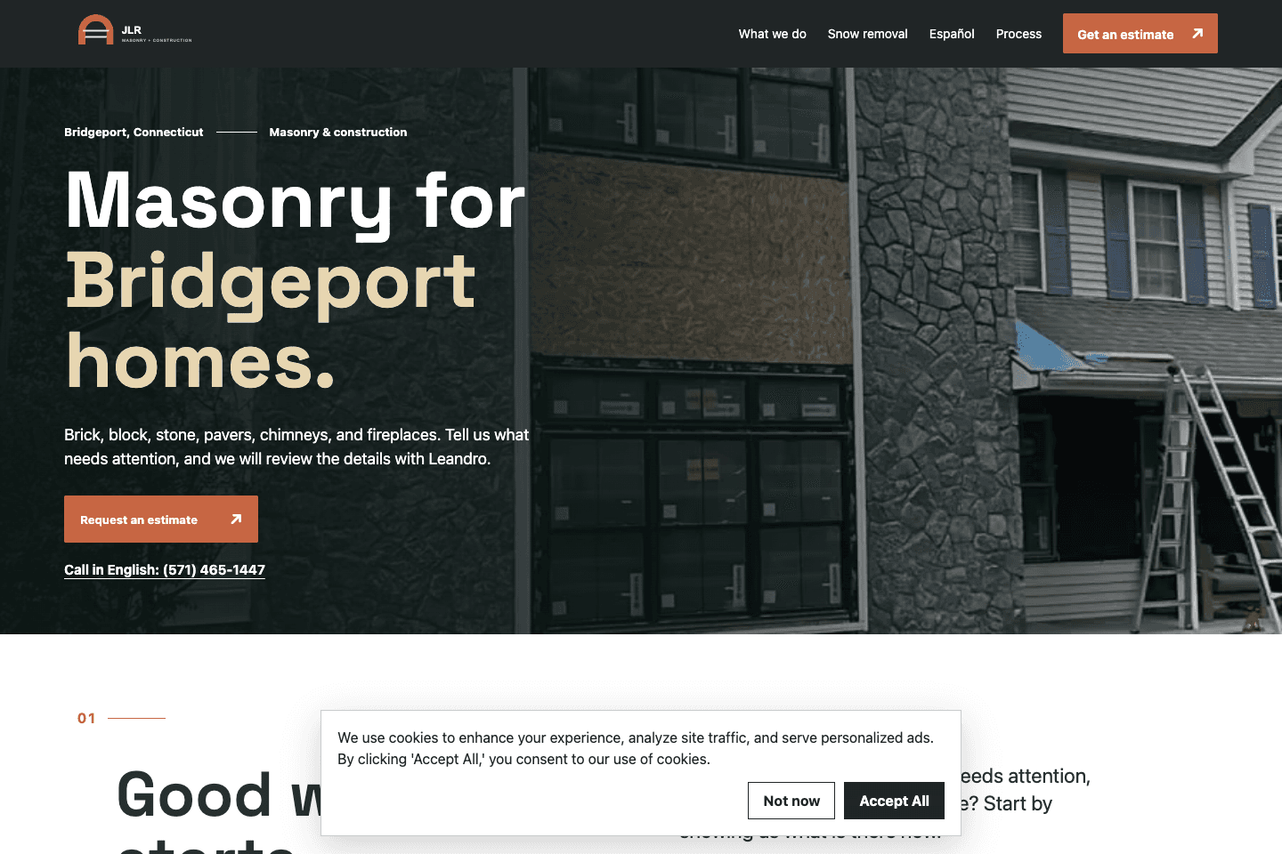 Página web de JLR Masonry & Construction, proyecto de ColCore Digital