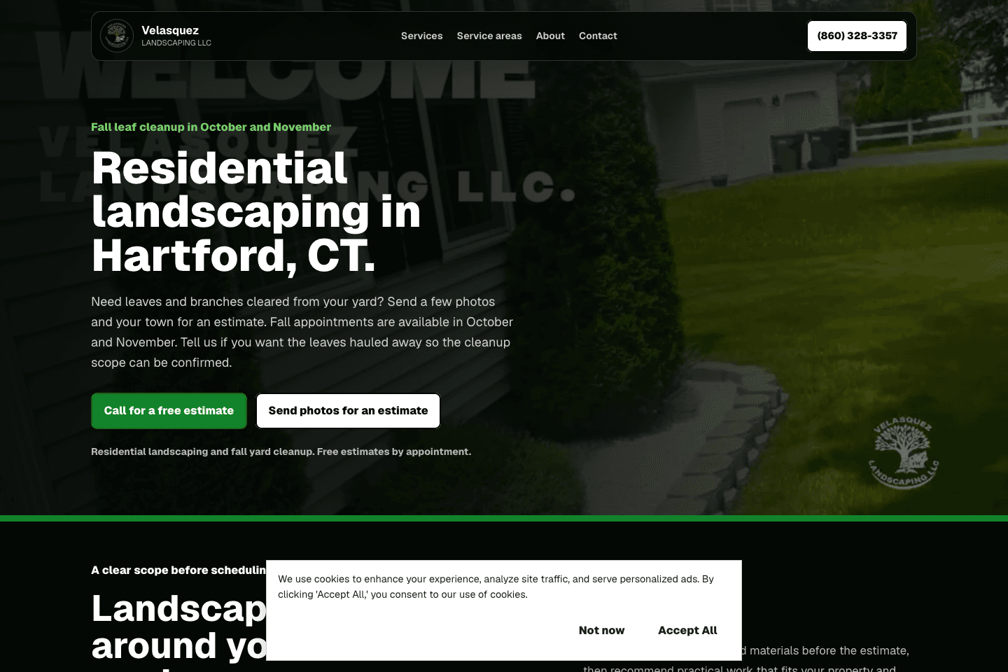 Página web de Velasquez Landscaping, proyecto de ColCore Digital