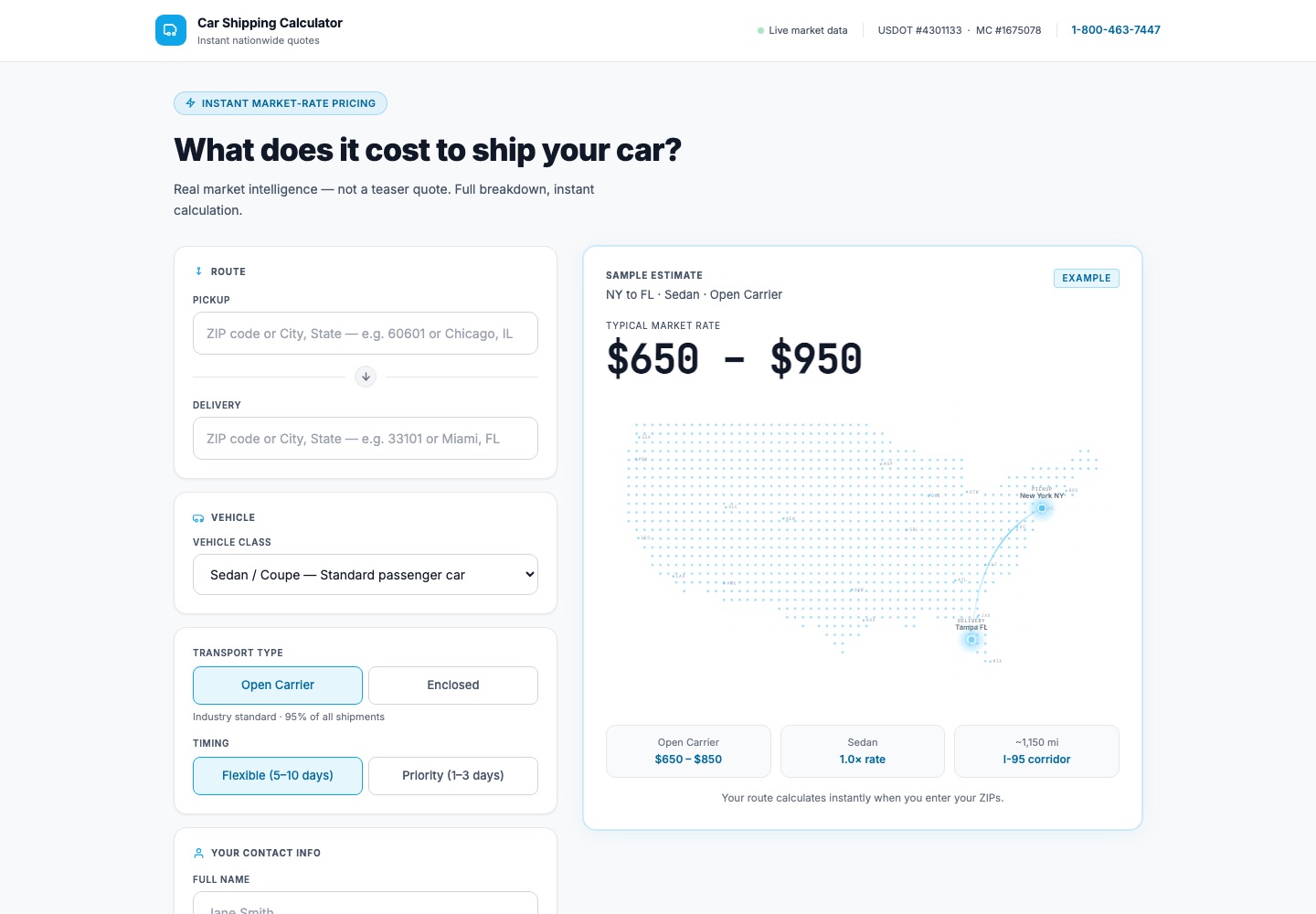 Car Shipping Calculator screenshot